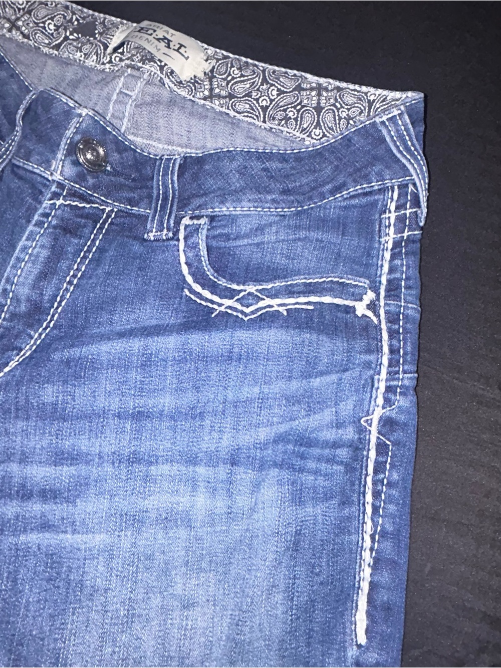 Ariat Jeans Women’s 31R Blue Denim R.E.A.L Mid Rise Stretch Entwined Boot Cut - Picture 8 of 14